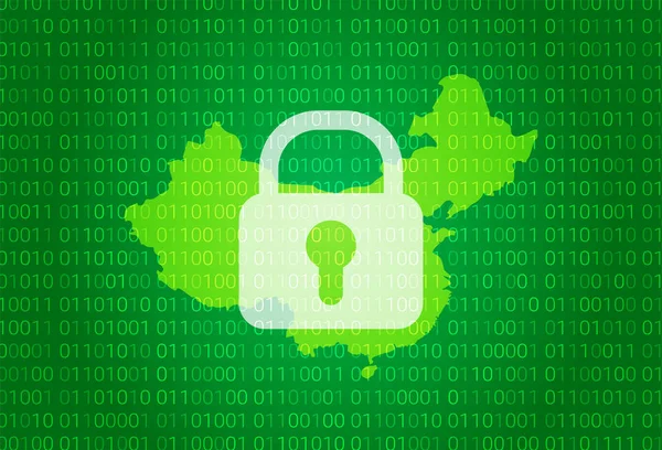 Mapa da China. ilustração com bloqueio e código binário de fundo. bloqueio de internet, ataque de vírus, proteção de privacidade —  Vetores de Stock
