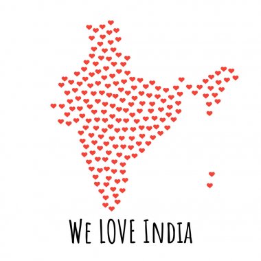 Kırmızı kalpler - aşk sembolü ile Hindistan harita. arka plan