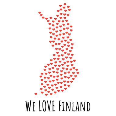 Kırmızı kalpler - aşk sembolü ile Finlandiya Haritası. arka plan