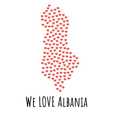 Arnavutluk Cumhuriyeti harita kırmızı kalpler - aşk sembolü ile. arka plan