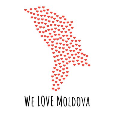Kırmızı kalpler - aşk sembolü ile Moldova Haritası. arka plan