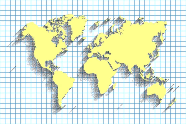 Vektor, mapa světa. Barva pozadí se stínem — Stockový vektor