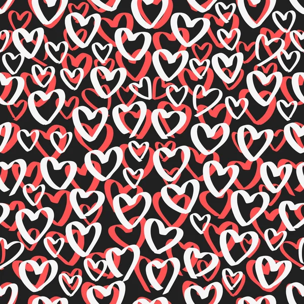 抽象的なシームレスな心臓パターン。インクイラスト。黒と白. — ストックベクタ