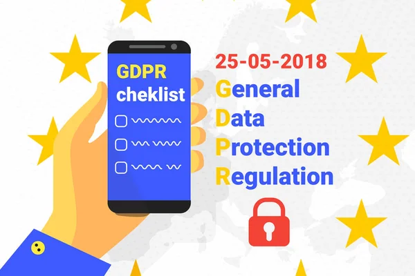 GDPR - Regulamento Geral de Proteção de Dados. Lista de verificação do GDPR. Vetor — Vetor de Stock