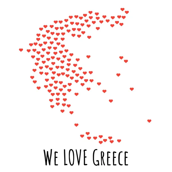 Kırmızı kalpler - aşk sembolü ile Yunanistan Haritası. arka plan — Stok Vektör