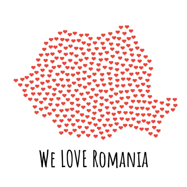 Romanya harita kırmızı kalpler - aşk sembolü ile. arka plan — Stok Vektör
