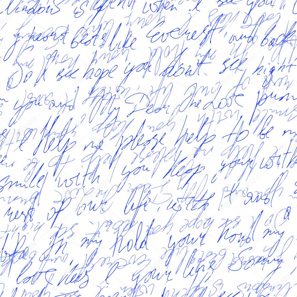 handwritten text with love words. Seamless pattern. Vector illustration