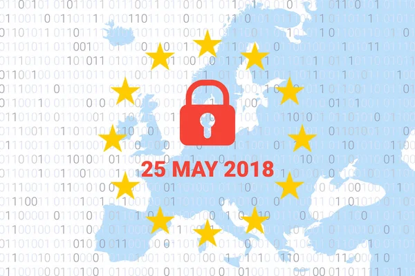 GDPR - Regulamento Geral de Proteção de Dados. Mapa e bandeira da UE. Vetor — Vetor de Stock