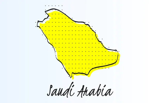 Carte de l'Arabie Saoudite, fond abstrait demi-ton. ligne de bordure dessinée et couleur jaune — Image vectorielle