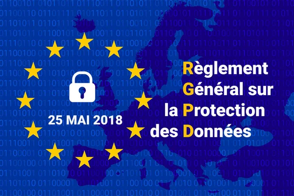 RGPD francés - Reglement general sur la protection des donnees. RGPD - Reglamento general de protección de datos — Archivo Imágenes Vectoriales