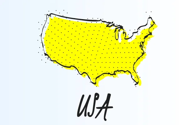 Kaart van Verenigde Staten, halftoon abstracte achtergrond. getekende randlijn en gele kleur — Stockvector