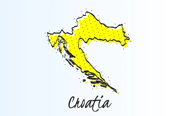 Mappa della Croazia, mezzitoni sfondo astratto. linea di confine tracciata e colore giallo — Vettoriale Stock
