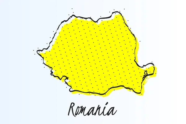 Mapa de Rumania, fondo abstracto semitono. línea de borde dibujado y color amarillo — Vector de stock