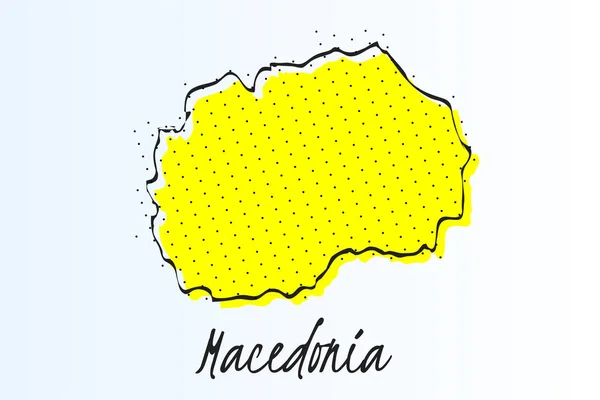 Makedonya, noktalı resim arka plan Haritası. çizilmiş kenarlık çizgisi ve sarı renk — Stok Vektör