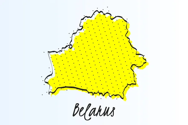 Kaart van Wit-Rusland, halftoon abstracte achtergrond. getekende randlijn en gele kleur — Stockvector