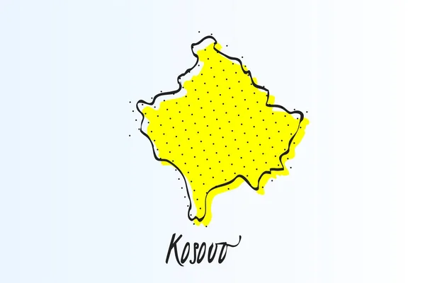 Kaart van Kosovo, halftoon abstracte achtergrond. getekende randlijn en gele kleur — Stockvector