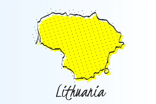 Litvanya, noktalı resim arka plan Haritası. çizilmiş kenarlık çizgisi ve sarı renk — Stok Vektör