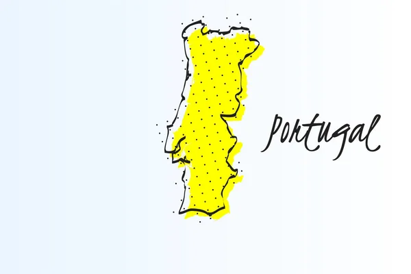 地图葡萄牙, 半色调抽象背景。绘制的边框线和黄色颜色 — 图库矢量图片