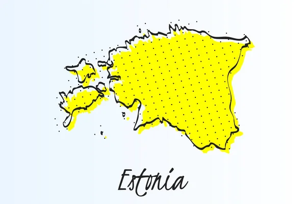 Mapa da Estónia, meio tom fundo abstrato. linha de borda desenhada e cor amarela — Vetor de Stock