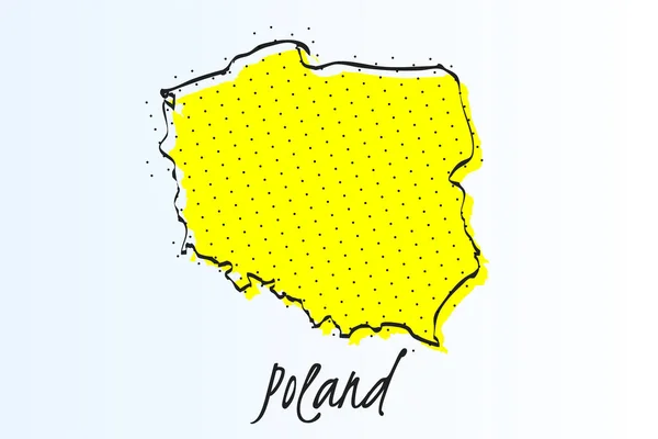 Kaart van Polen, halftoon abstracte achtergrond. getekende randlijn en gele kleur — Stockvector