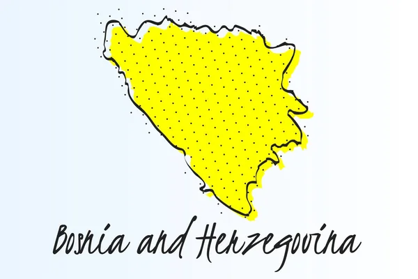 Bosna ve Hersek, noktalı resim arka plan Haritası. çizilmiş kenarlık çizgisi ve sarı renk — Stok Vektör