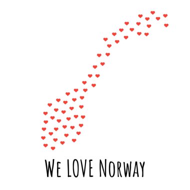 Norveç harita kırmızı kalpler - aşk sembolü ile. arka plan