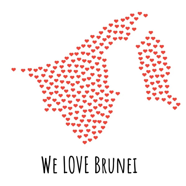 Brunei Mappa con i cuori rossi - simbolo di amore. sfondo astratto — Vettoriale Stock