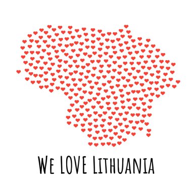 Kırmızı kalpler - aşk sembolü ile Litvanya Haritası. arka plan