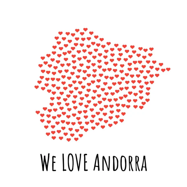 Andorra Mappa con i cuori rossi - simbolo di amore. sfondo astratto — Vettoriale Stock