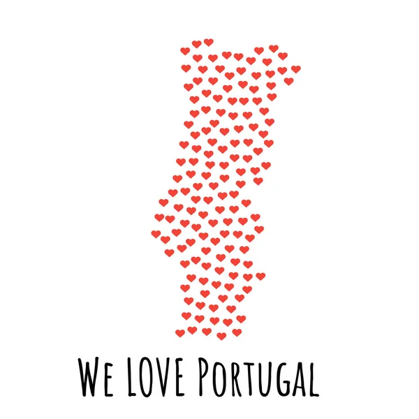 葡萄牙地图与红色心脏-爱的标志。抽象背景 — 图库矢量图片