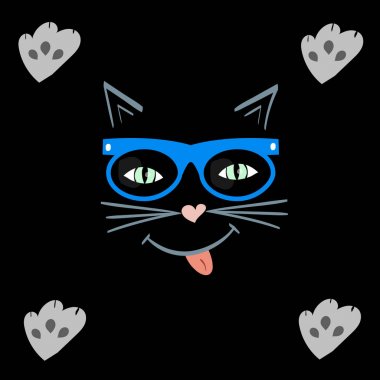 gülümsüyor kedi yüz. hipster Gözlükte evde beslenen hayvan