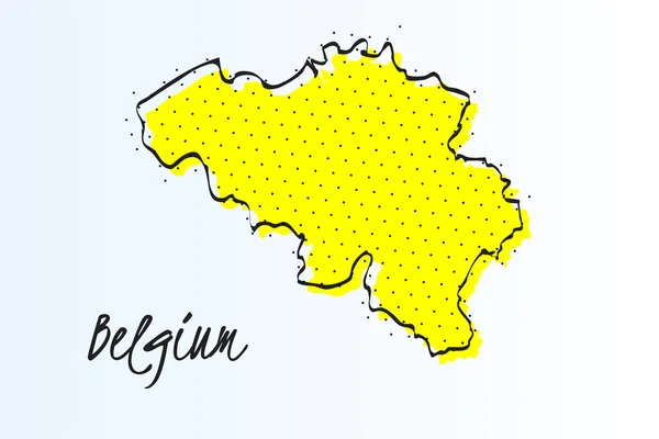 Kaart van België, halftoon abstracte achtergrond. getekende randlijn en gele kleur — Stockvector