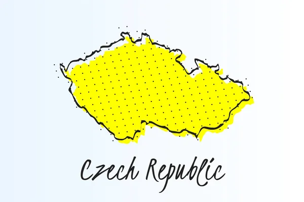 Kaart van Tsjechië, halftoon abstracte achtergrond. getekende randlijn en gele kleur — Stockvector