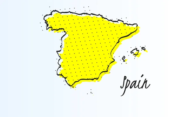 地图西班牙, 半色调抽象背景。绘制的边框线和黄色颜色 — 图库矢量图片