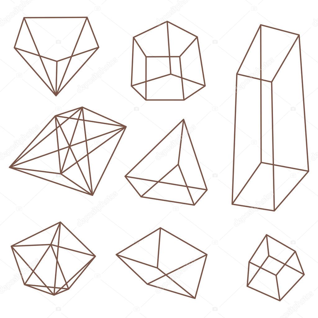 frame geometric shapes. set of pyramids, cubes minerals