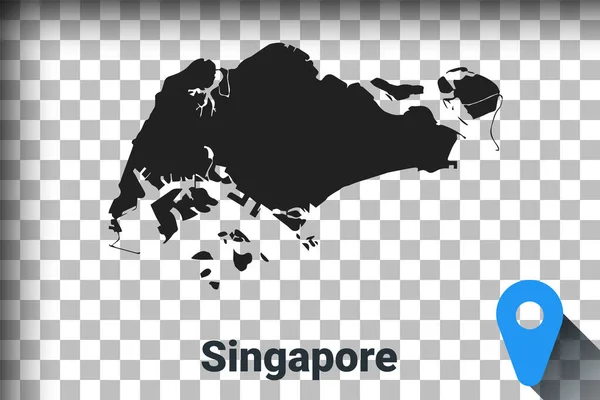 Karte von Singapore, schwarze Karte auf transparentem Hintergrund. Alpha-Kanal Transparenz Simulation in PNG. Vektor — Stockvektor