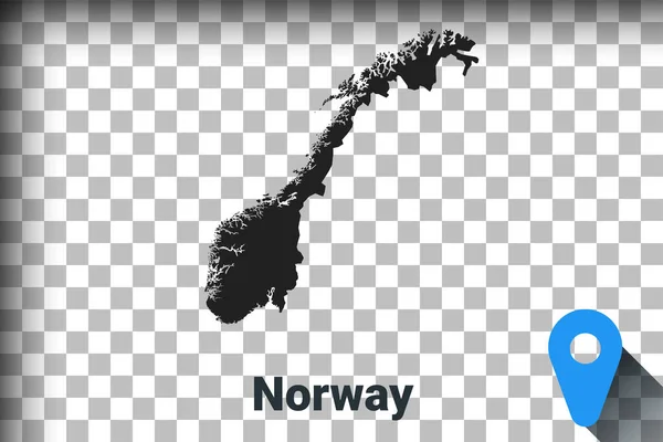 Karte von Norwegen, schwarze Karte auf transparentem Hintergrund. Alpha-Kanal Transparenz Simulation in PNG. Vektor — Stockvektor