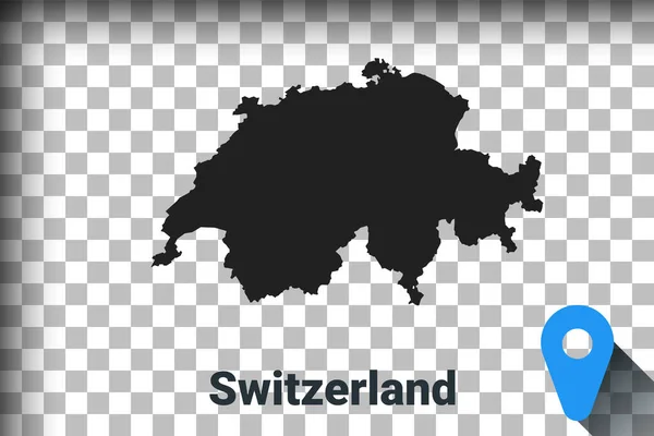 Mappa della Svizzera, mappa nera su sfondo trasparente. simulazione di trasparenza del canale alfa in png. vettore — Vettoriale Stock