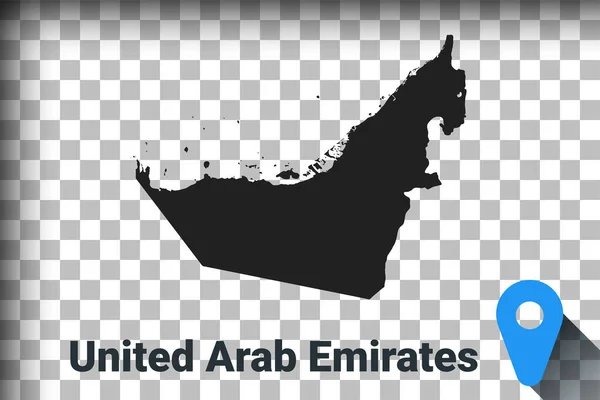 Mapa Zjednoczonych Emiratów Arabskich, czarna mapa na przejrzystym tle. symulacja przezroczystości kanału alfa w png. wektor — Wektor stockowy