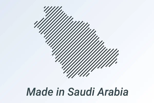 Feito na Arábia Saudita, mapa listrado em uma faixa preta sobre um fundo de prata —  Vetores de Stock