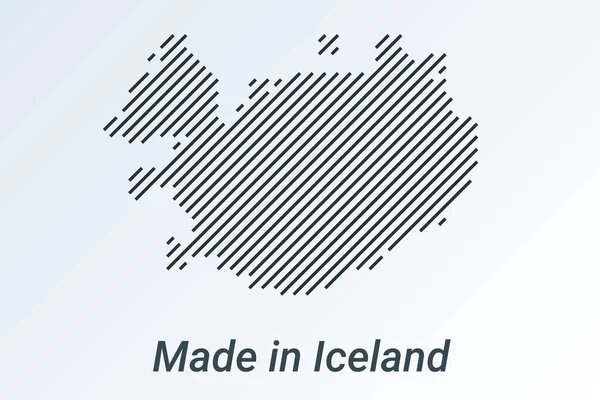 Feito na Islândia, mapa listrado em uma faixa preta em um fundo prateado —  Vetores de Stock