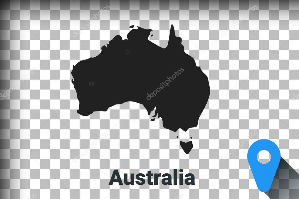 Map of Australia, black map on a transparent background. alpha channel transparency simulation in png. vector