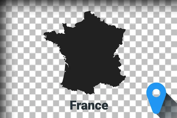 Carte de la France, carte noire sur un fond transparent. simulation de transparence des canaux alpha en png. vecteur — Image vectorielle