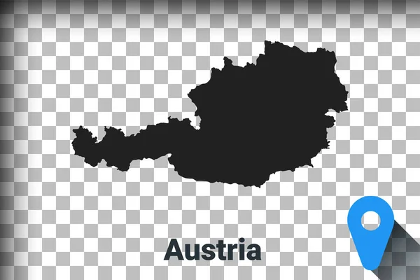 Mapa Austrii, czarna mapa na przejrzystym tle. symulacja przezroczystości kanału alfa w png. wektor — Wektor stockowy