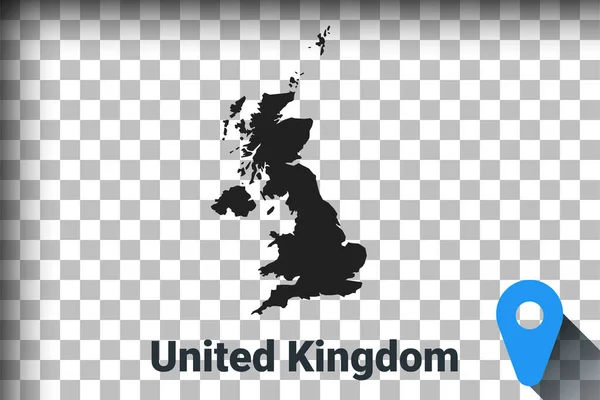 Mapa de Reino Unido, mapa negro sobre fondo transparente. simulación de transparencia de canal alfa en png. vector — Archivo Imágenes Vectoriales