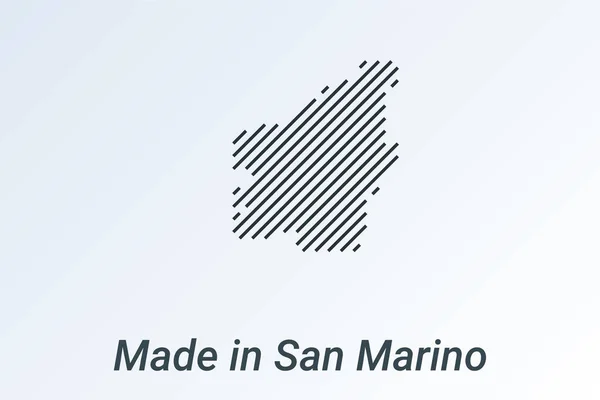 Feito em San Marino, mapa listrado em uma faixa preta sobre um fundo prateado — Vetor de Stock