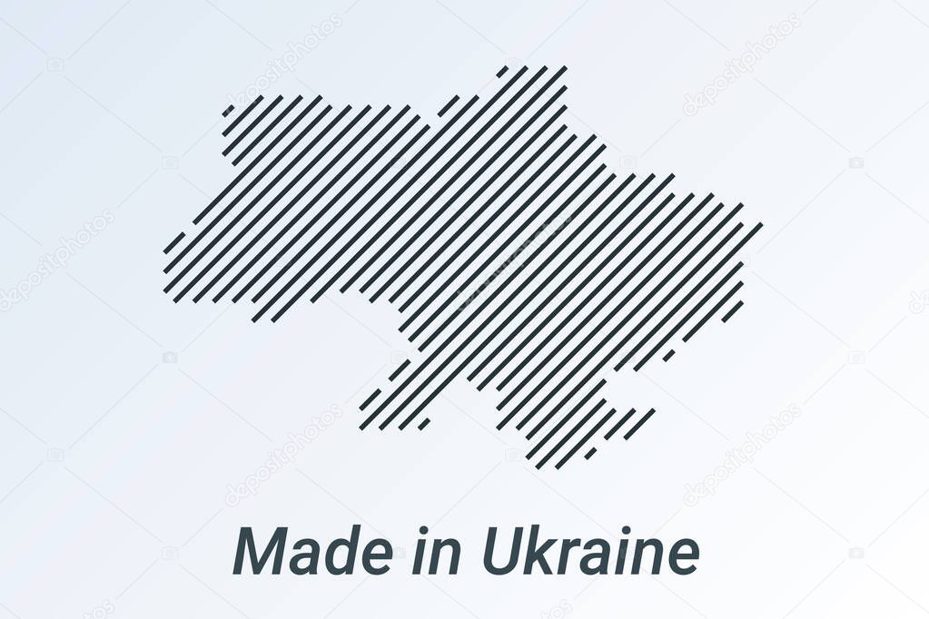 Made in Ukraine, striped map in a black strip on a silver background