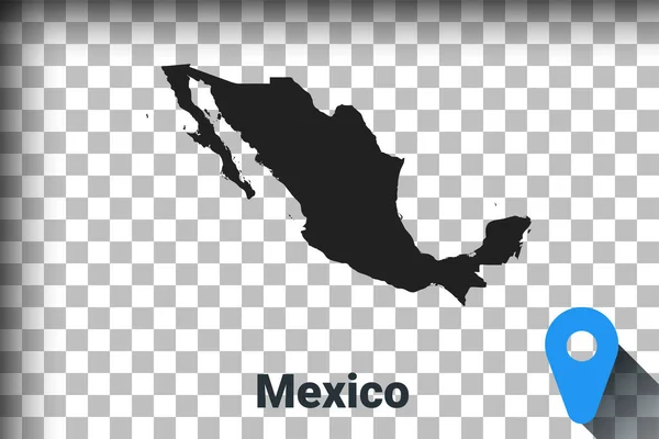 Mapa de México, mapa negro sobre fondo transparente. simulación de transparencia de canal alfa en png. vector — Archivo Imágenes Vectoriales