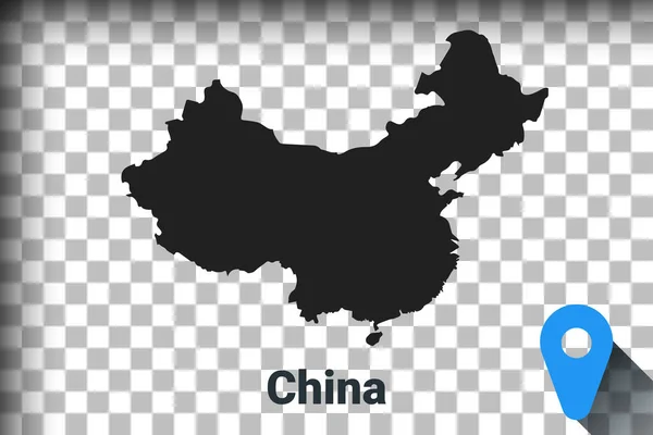 Landkarte von China, schwarze Landkarte auf transparentem Hintergrund. Alpha-Kanal Transparenz Simulation in PNG. Vektor — Stockvektor