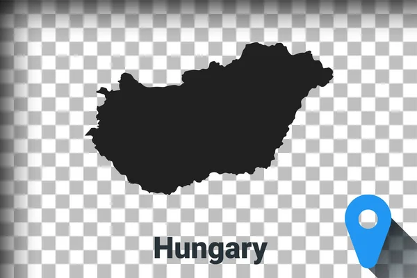 Landkarte Ungarns, schwarze Landkarte auf transparentem Hintergrund. Alpha-Kanal Transparenz Simulation in PNG. Vektor — Stockvektor